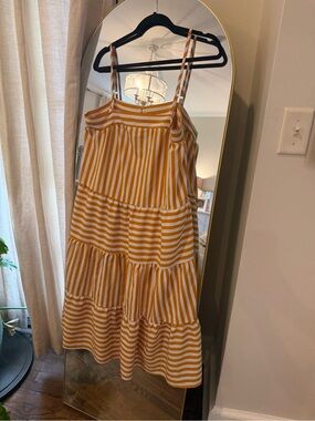 Striped Midi Sundress in Yellow/White